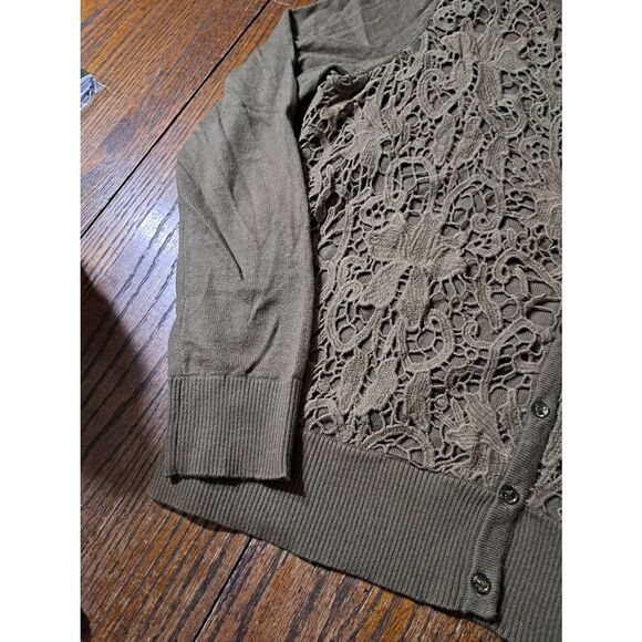 Small J Jill Brown Long Sleeve Button Crochet Lace Front Knit Sweater Cardigan - Picture 3 of 4
